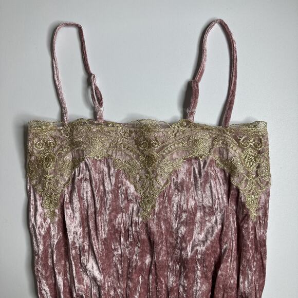 Crushed Velvet Lace Cami Pink Gold Trim Small Fairycore Coquette Romantic Top - Picture 6 of 11